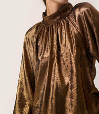 Soaked In Luxury - Elvie Funnel Neck Metallic Blouse