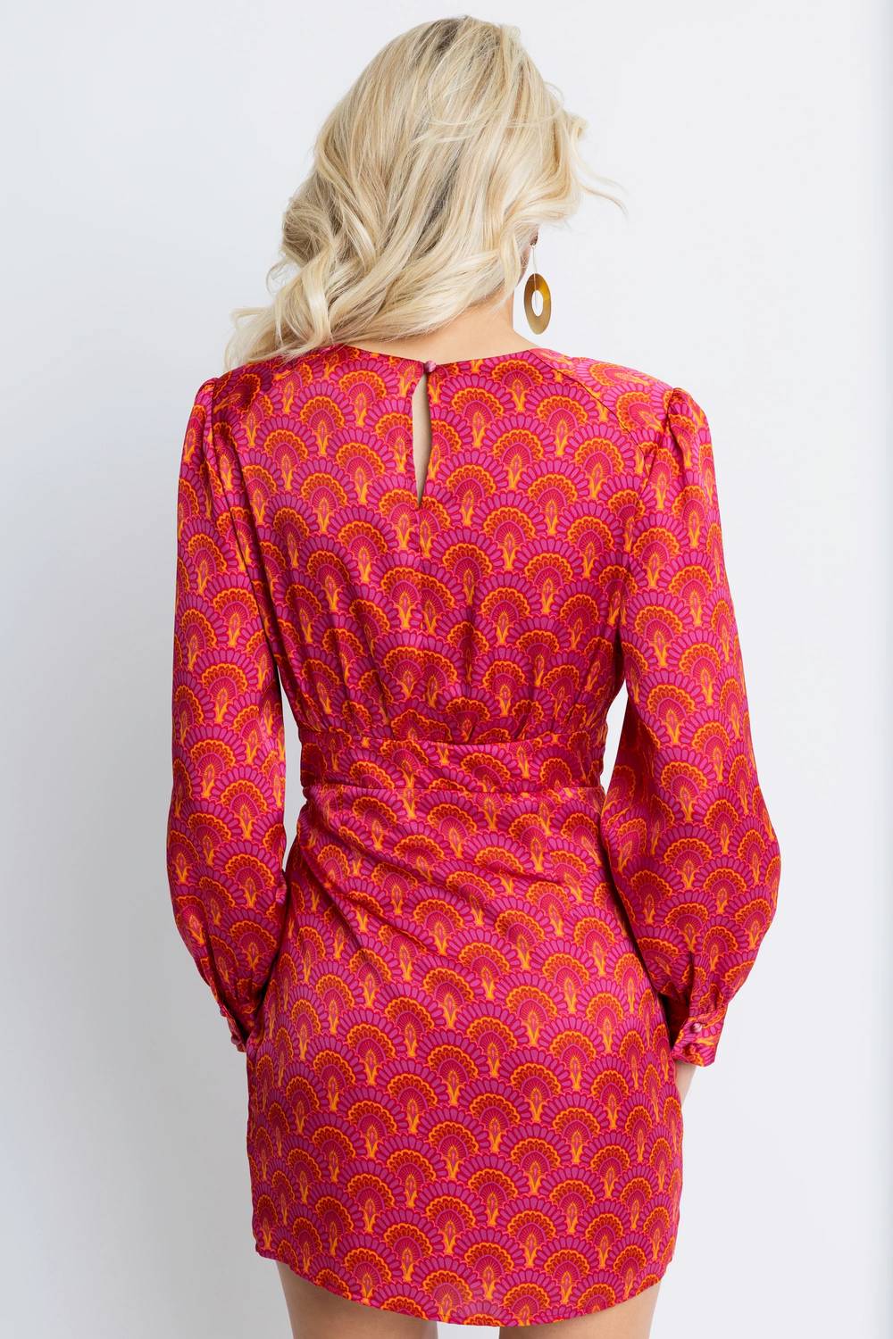 Karlie - Vintage Fan Satin Wrap Dress