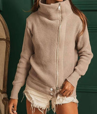 Bibi - Front Zip Up High Neck Sweater Jacket