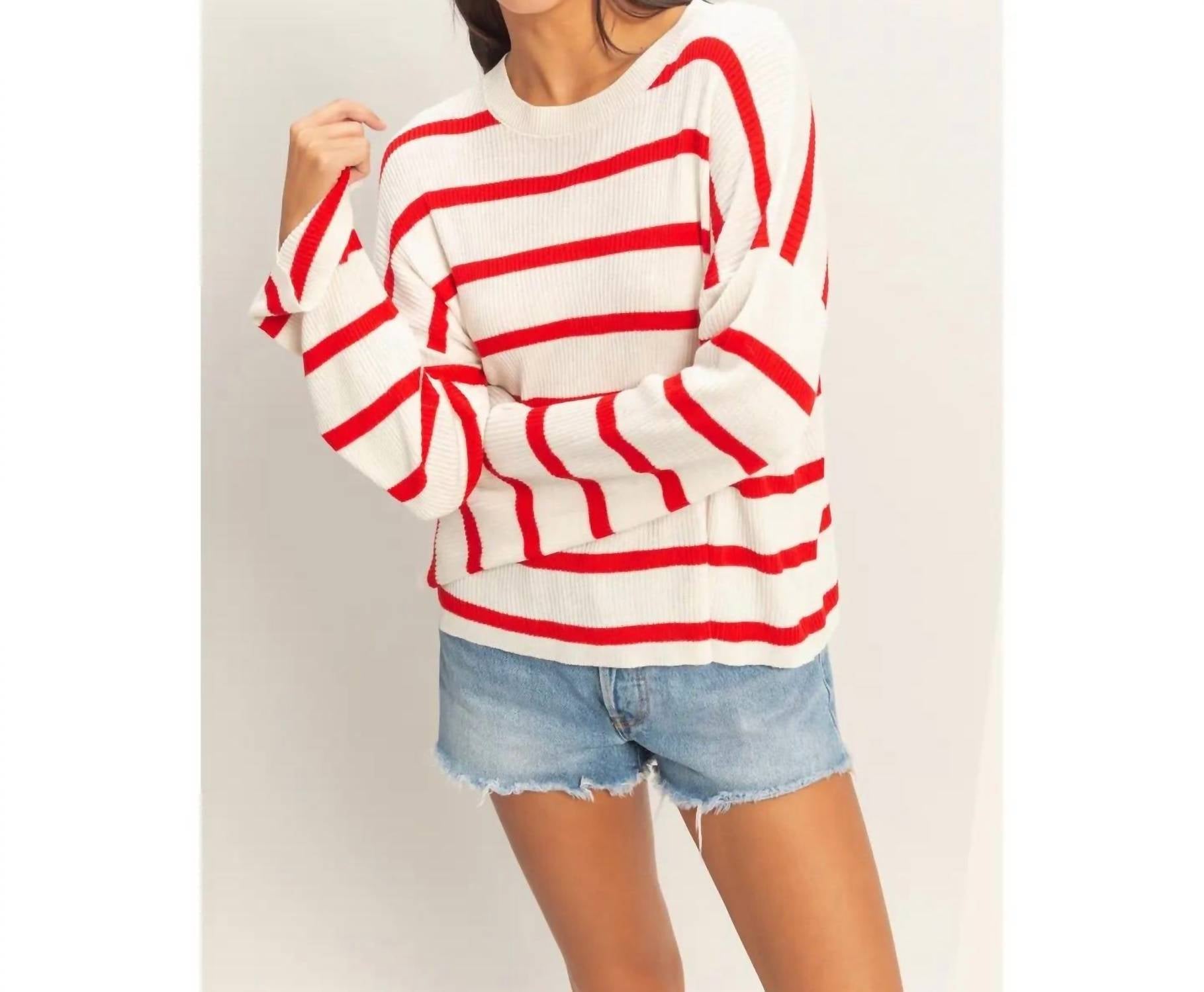 Double Zero Wide Sleeve Striped Sweater in red - women's sweater