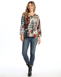 Jess & Jane - Starlight Novelty Brush V Neck Top