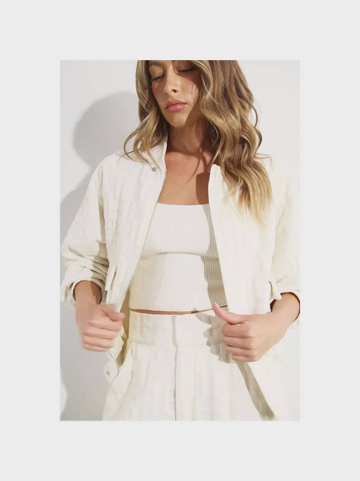 Mulla Embossed Bomber Jacket in white - women's jacket - alternate view