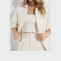 Mulla Embossed Bomber Jacket in white - women's jacket - detail view
