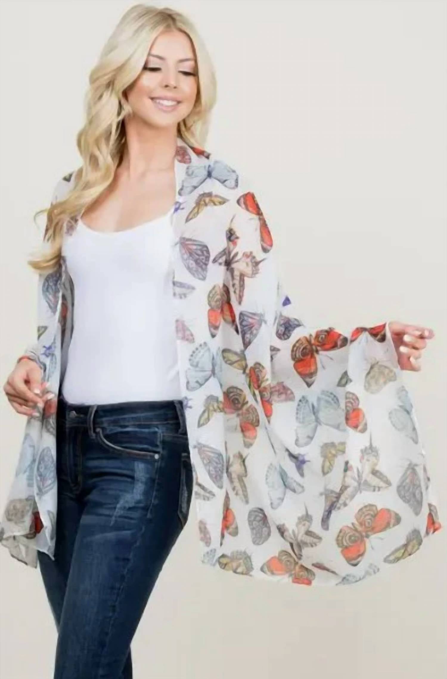 La Soul - Women's Colorful Butterfly Print On Lightweight Scarf