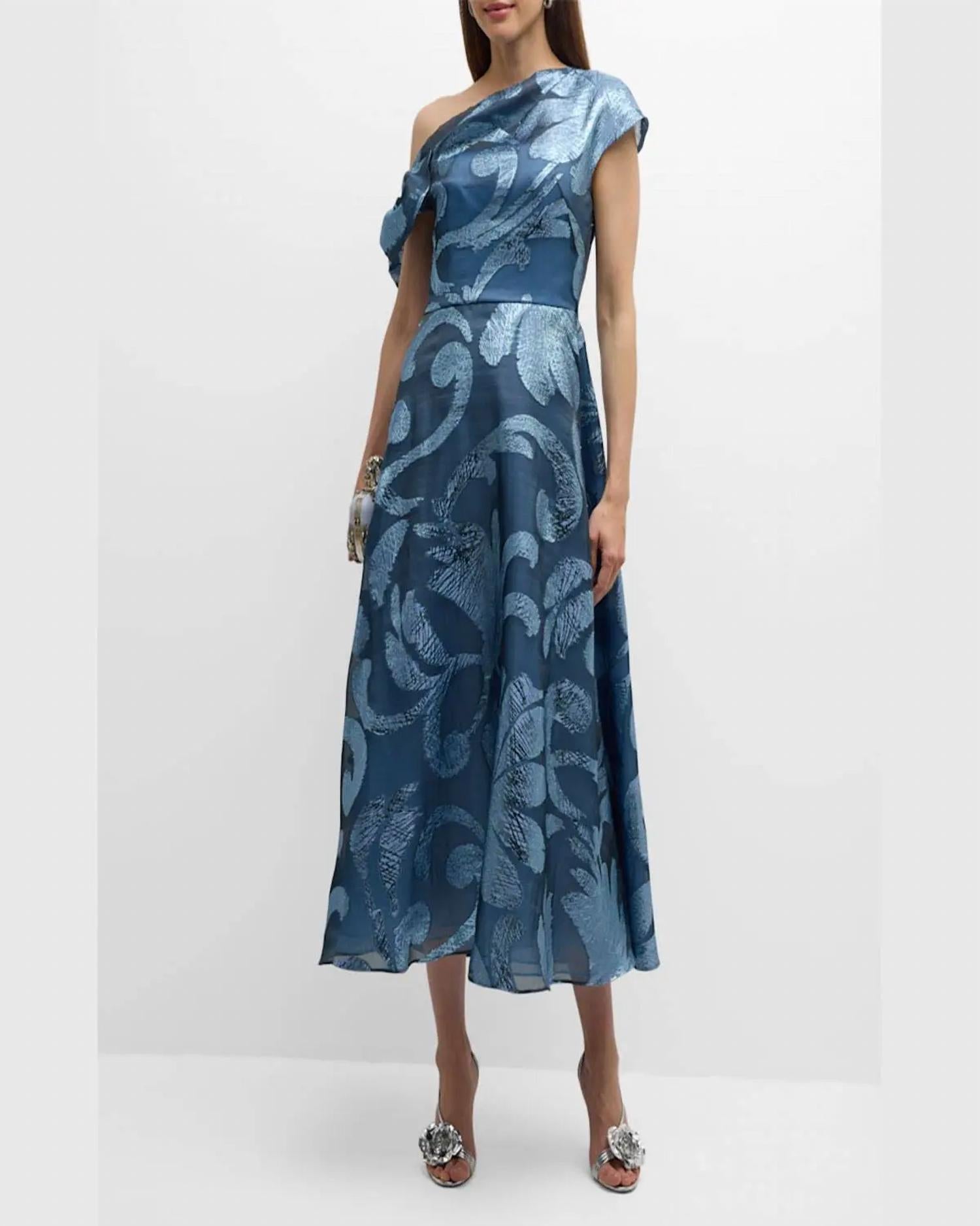 Lela Rose - Evelyn Off The Shoulder Metallic Fil Coupe Midi Dress