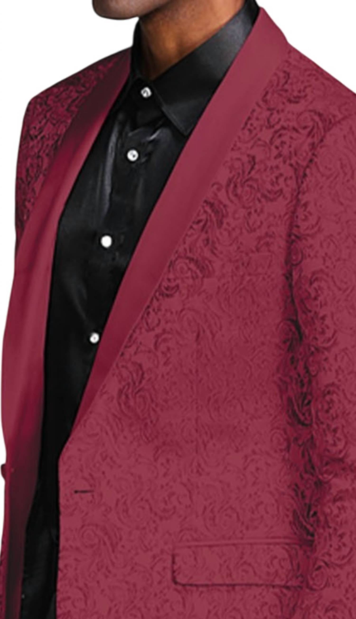 Tazzio Men's Paisley Jacket Blazer Suit in burgundy - men's jacket - detail view
