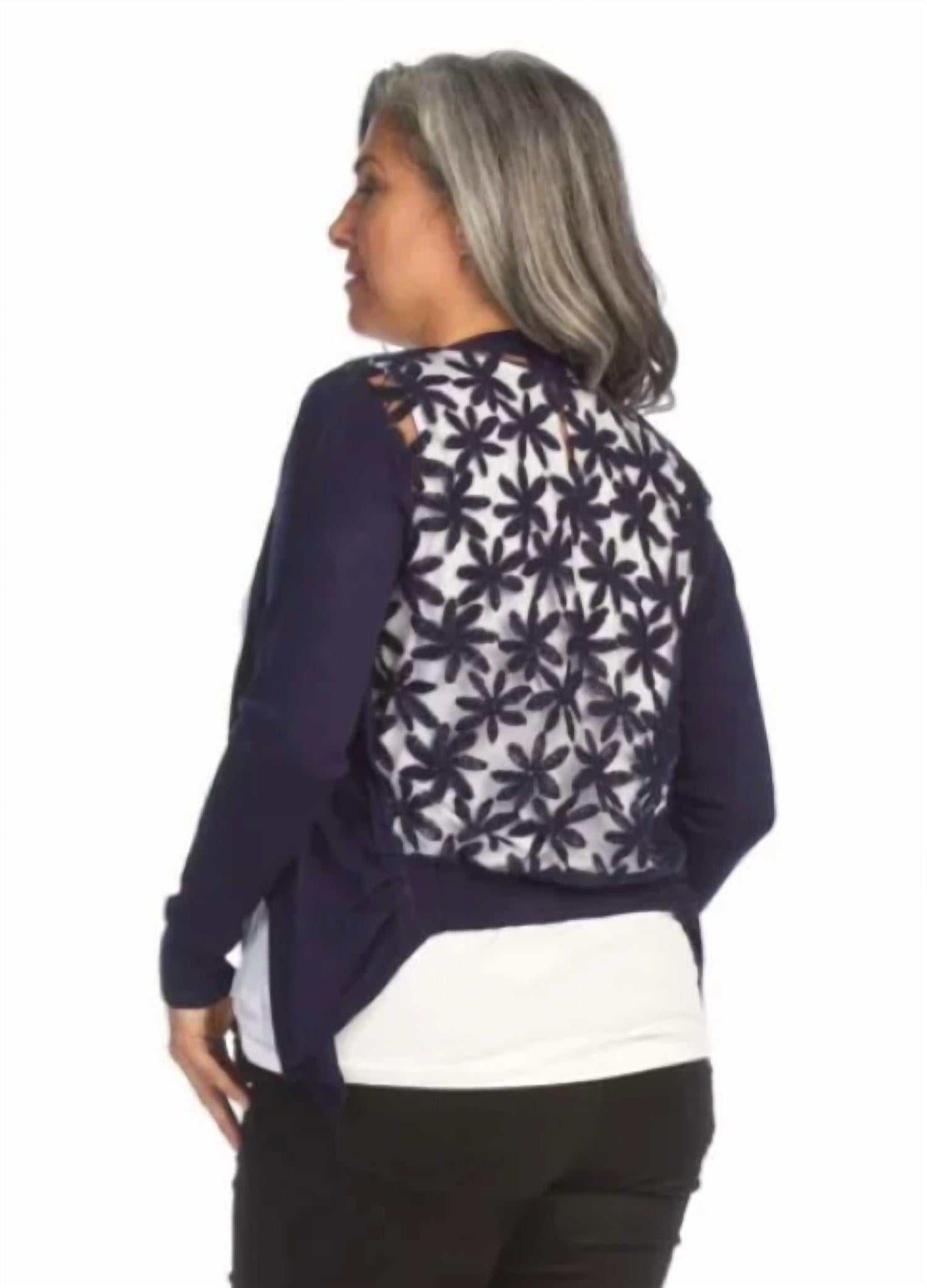 Papillon - Lace Back Long Sleeved Waterfall Cardigan - Petite