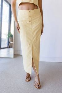 Moon River - Front Button Linen Midi Skirt