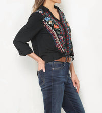 Paparazzi - Viscose Split Collar Embroidered Pull-Over Shirt