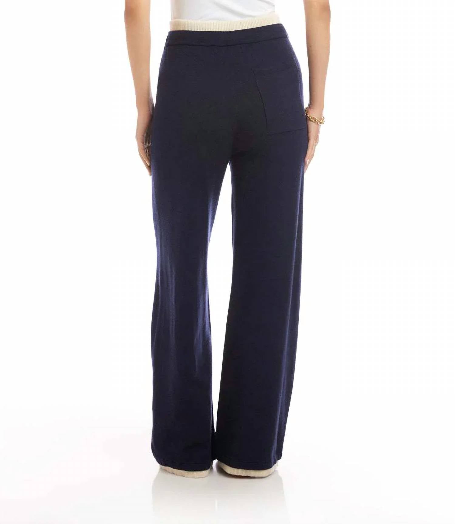 Karen Kane - Cyan Contrast Drawstring Wide-leg Sweater Pants
