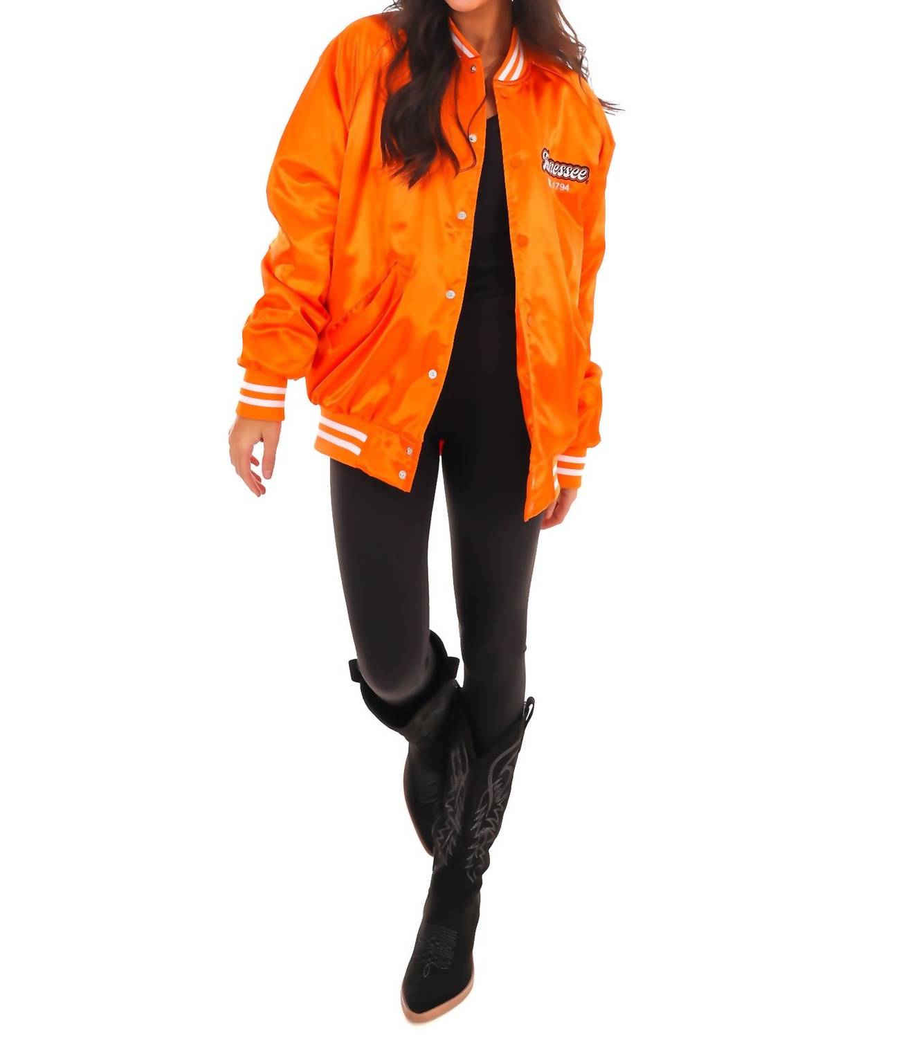 LivyLu Vols Embroidered Satin Jacket in orange - women's jacket - view 4