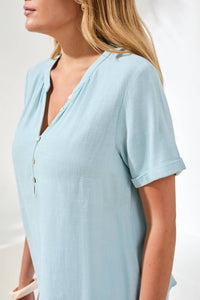 Tribal - SHORT SLEEVE BLOUSE WITH BUTTONED PLACKET