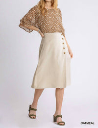Umgee - Linen Blend Midi Wrap Skirt with Buttons