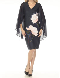 Joseph Ribkoff - Chiffon Cape Sleeves Floral Dress