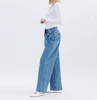 Vervet By Flying Monkey - Unabashed - Super High Rise Pleated Drawstring Wide Leg Jeans