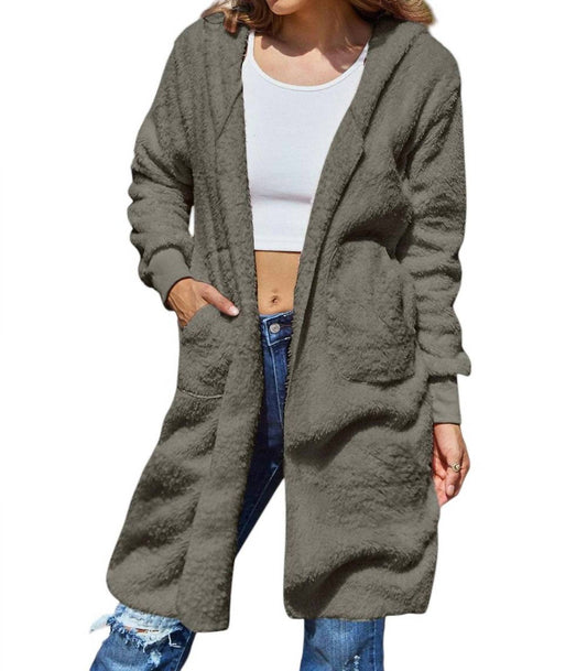 Double Take - Full Size Hooded Teddy Bear Jacket with Thumbholes