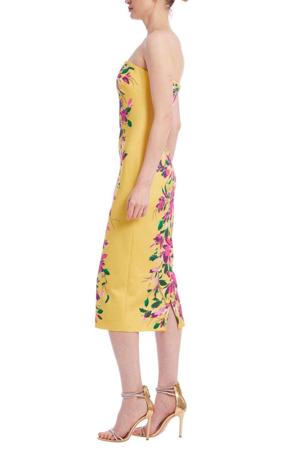 Badgley Mischka - Strapless Floral Midi Dress