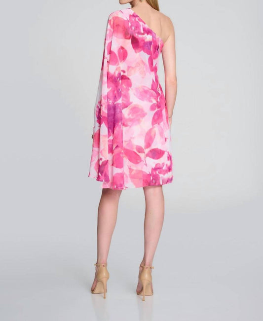 Joseph Ribkoff - Women's Chiffon Floral One Shoulder Cape Dress
