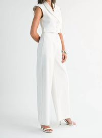 Mable - Sleeveless Collar Vest and Wide Pant Set