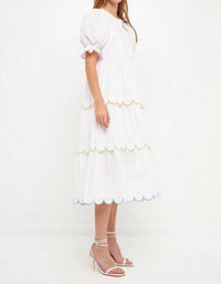 2.7 August Apparel - Scallop Edge Puffy Short Sleeve Midi Dress