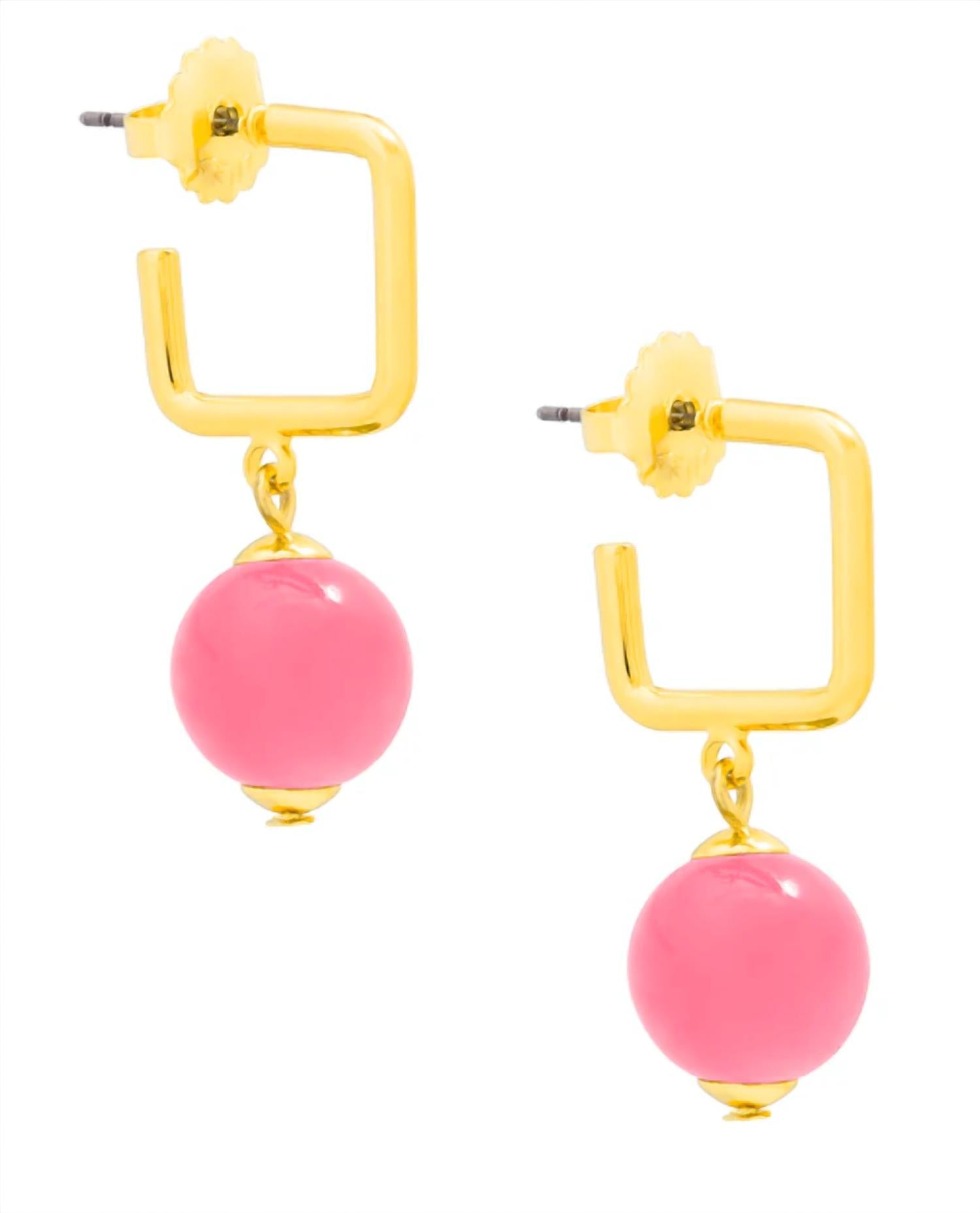 ZENZII Women's Glassbead Square Drop Earrings in pink - women's jewelry