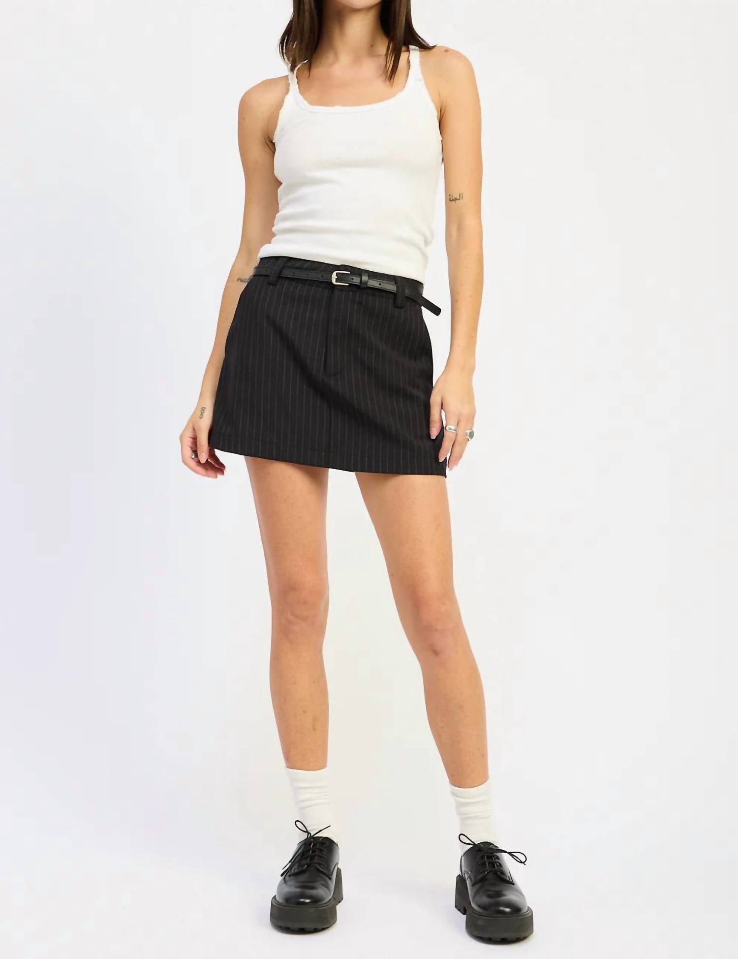 Emory Park Pinstripe Mini Skirt in black - women's skirt