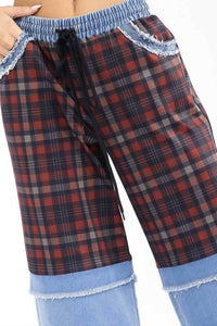 Little Secret Of Mine - Boho Elastic Waist Pocket Plaid Contrast Wide-leg Pants