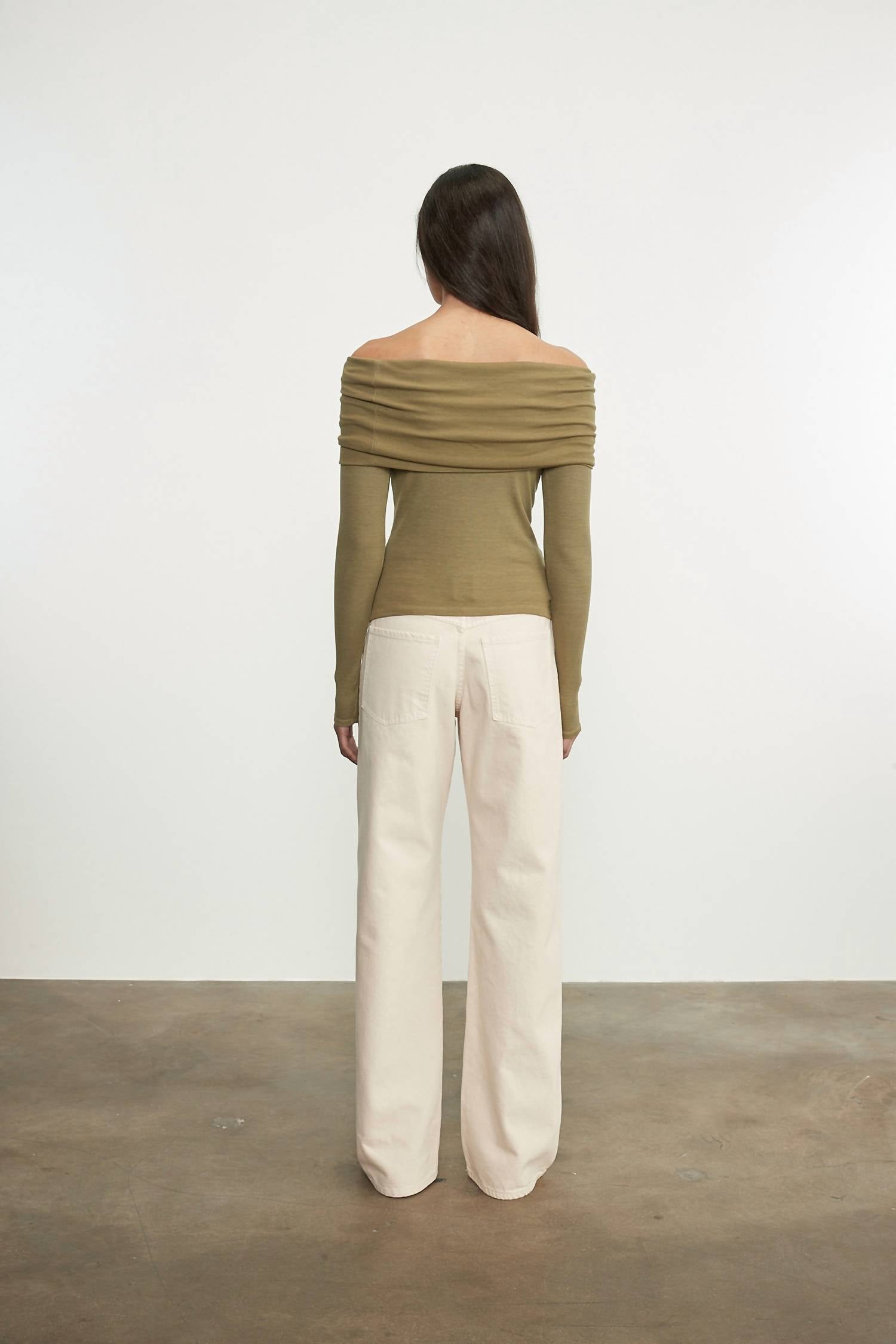 Enza Costa - SILK RIB LONG SLEEVE OFF-SHOULDER TOP