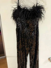 Amelia Couture - Sequin Feather Strapless Formal Jumpsuit
