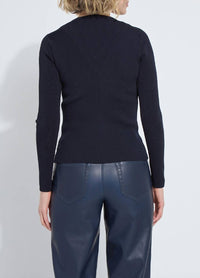 Lysse Women's Adette V Neck Ribbed Long Sleeve Sweater in midnight - women's sweater - alternate view