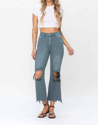 Vervet By Flying Monkey - 90's Vintage Super High Rise Crop Deconstructed Flare Jeans