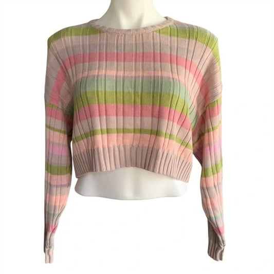Le Lis - Women's Ribbed Stripe Crop Sweater