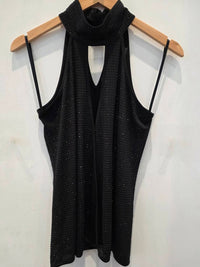 Sheri Bodell Women's Halter Mock Neck Beaded Sleeveless Top in black - women's tank top