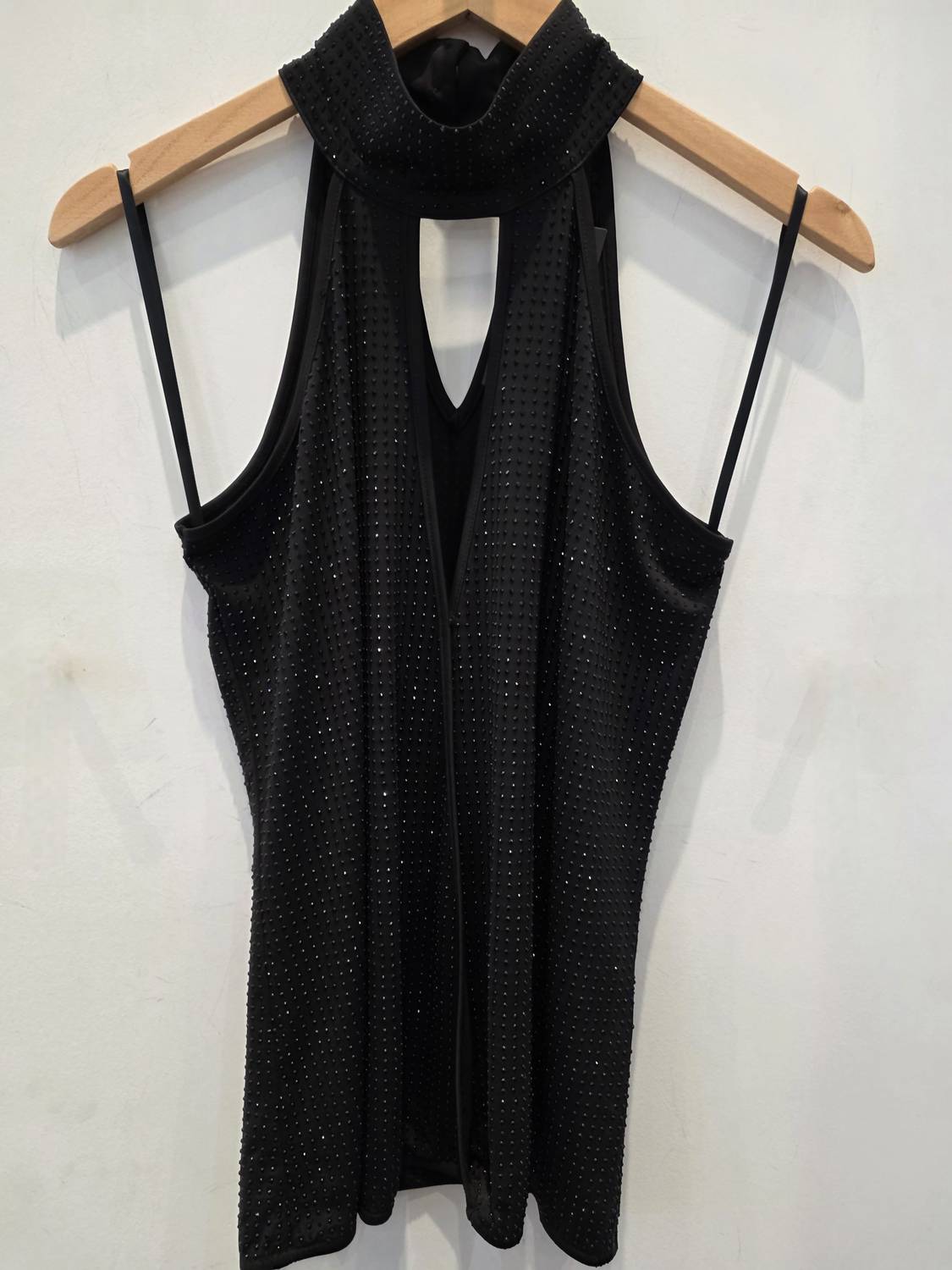 Sheri Bodell Women's Halter Mock Neck Beaded Sleeveless Top in black - women's tank top