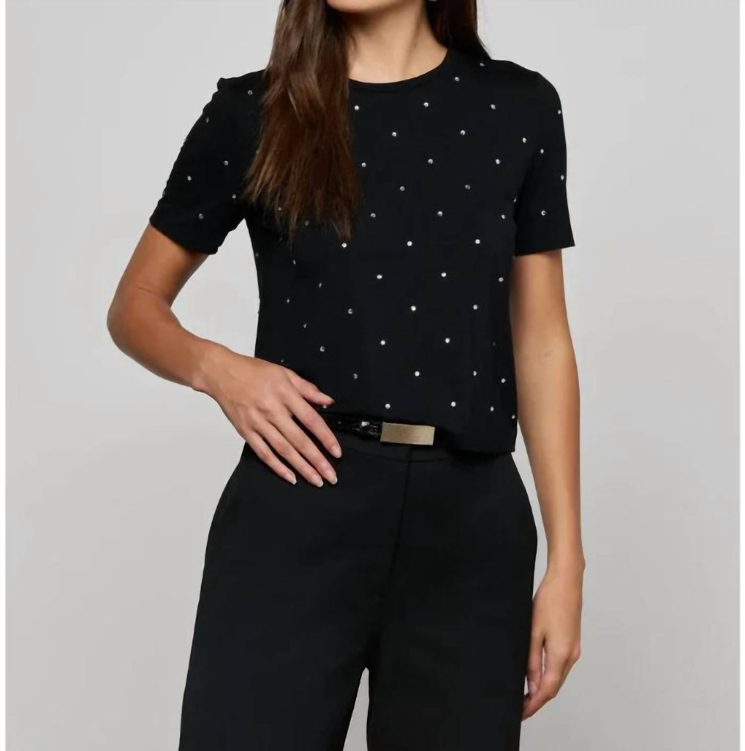 L'Agence - Stormy Short Sleeve Embellished Crew Neck Tee