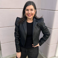 Entro - Faux Leather Cropped Blazer