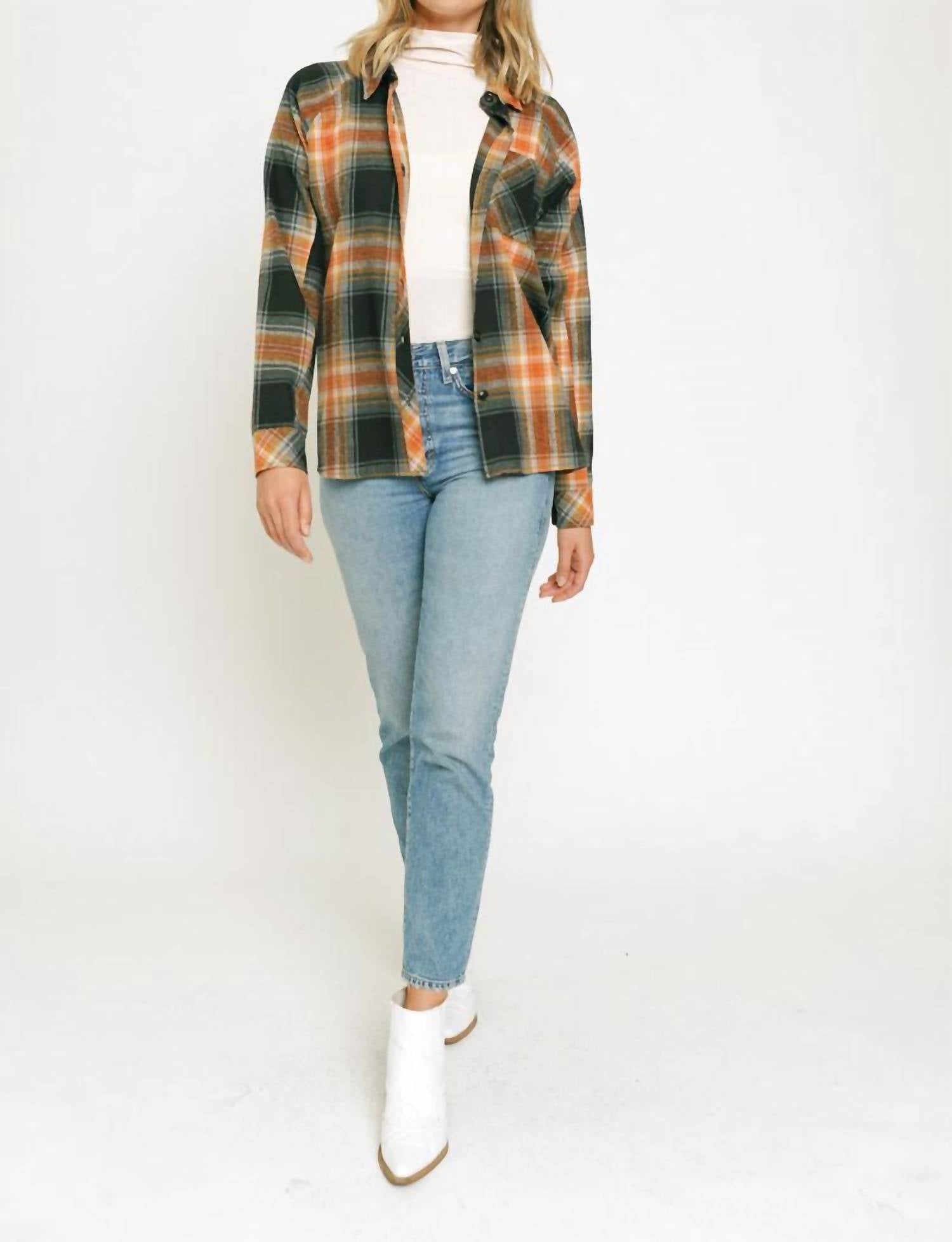 mystree Washed Flannel Shirt in black - women's long sleeve top - view 5