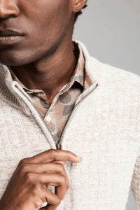 Billy Reid Basketweave Half Zip Sweater in oatmeal melange - men's sweater - view 4