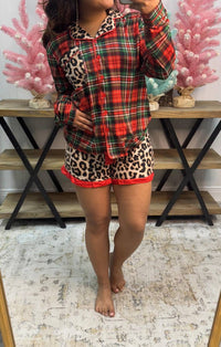Jess Lea - Leopard & Christmas Plaid Short Pajama Set