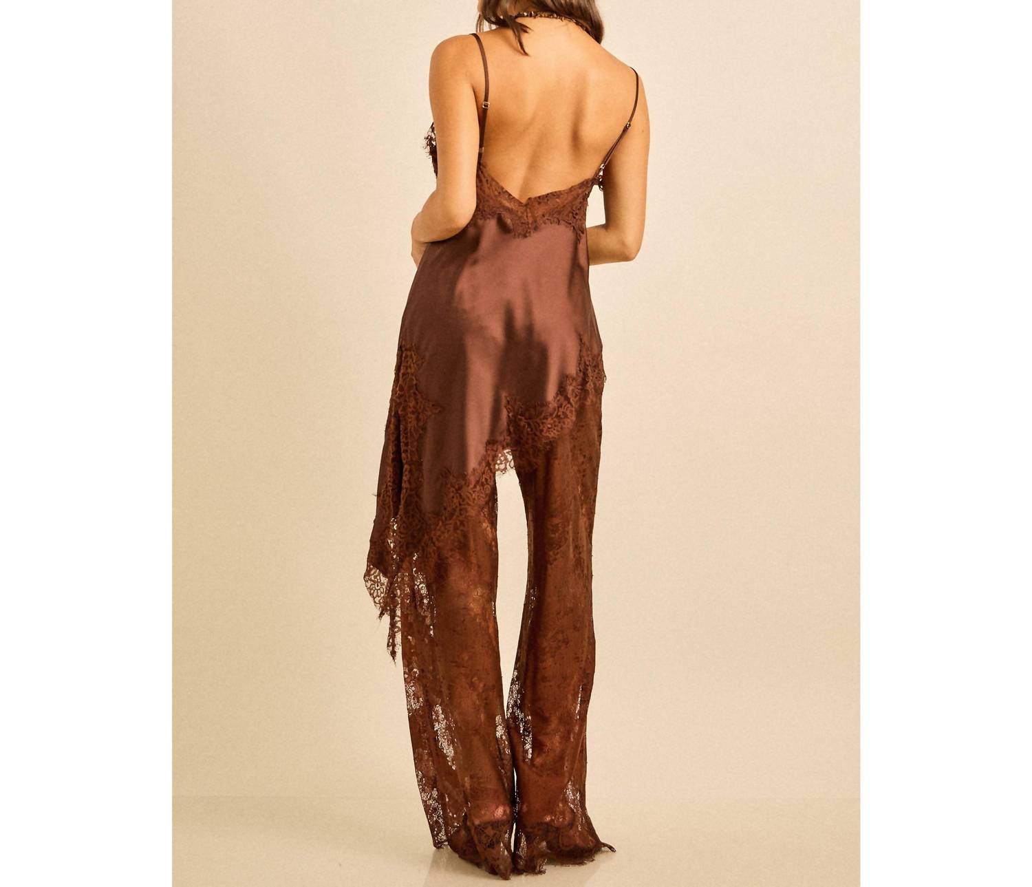 Skylar Rose - Spring Satin Lace Trim Cami And Pants Set
