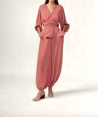 ADRIANA DEGREAS Solid Front Tie Cropped Top in vintage rose - women's shirt