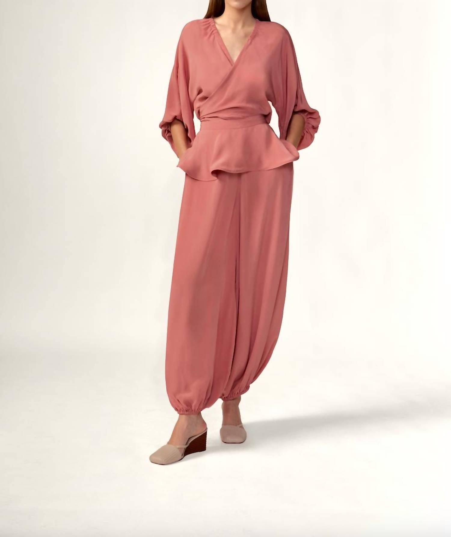 ADRIANA DEGREAS Solid Front Tie Cropped Top in vintage rose - women's shirt