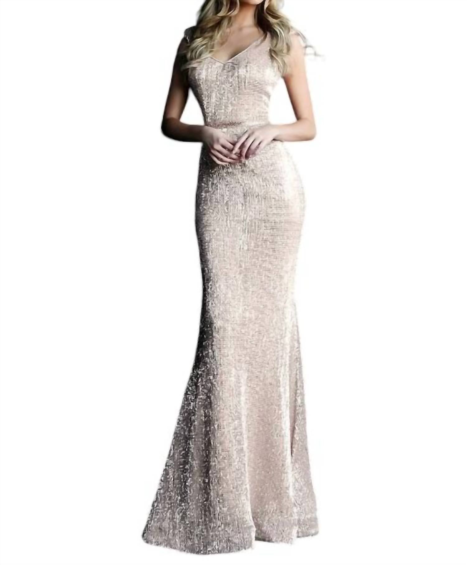 JOVANI Fitted Sequin Embellished Prom Dress in off white - women's dress