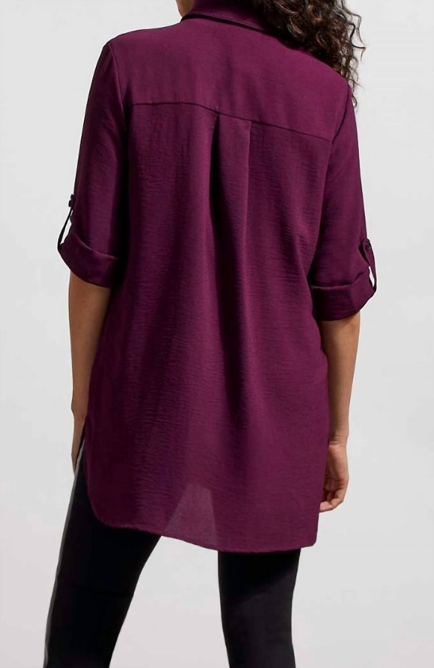 Tribal - Pebbled Crepe Roll Sleeve Tunic