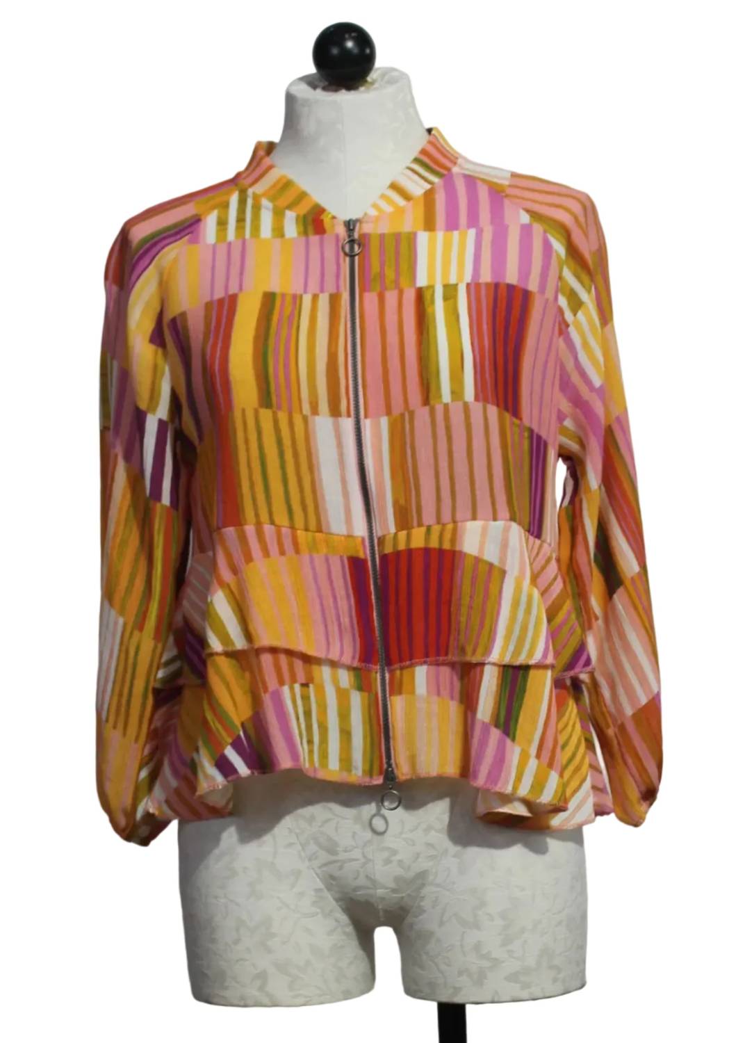 Aldo Martins - Women's Zip Front Striped Jacket With Tiered Ruffle Bottom