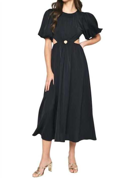 Entro - Sade Sides Cut-Outs Puff Sleeves Maxi Dress