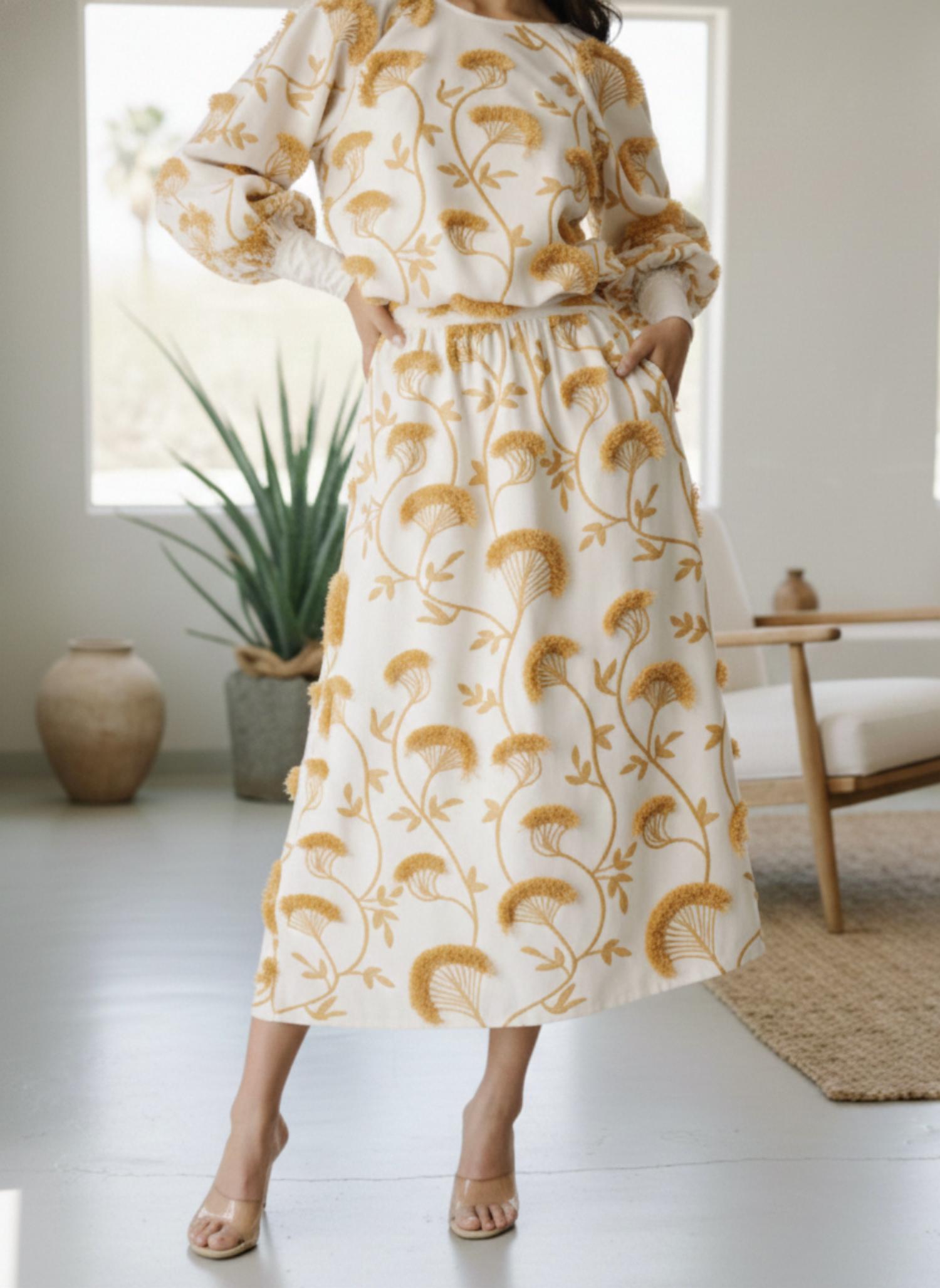 CIEBON Wonda Embroidered Midi Skirt in beige - women's skirt - view 4