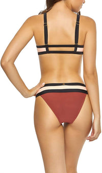 Papaya Colorblock Removable Pads Keyhole Halter Bikini Top