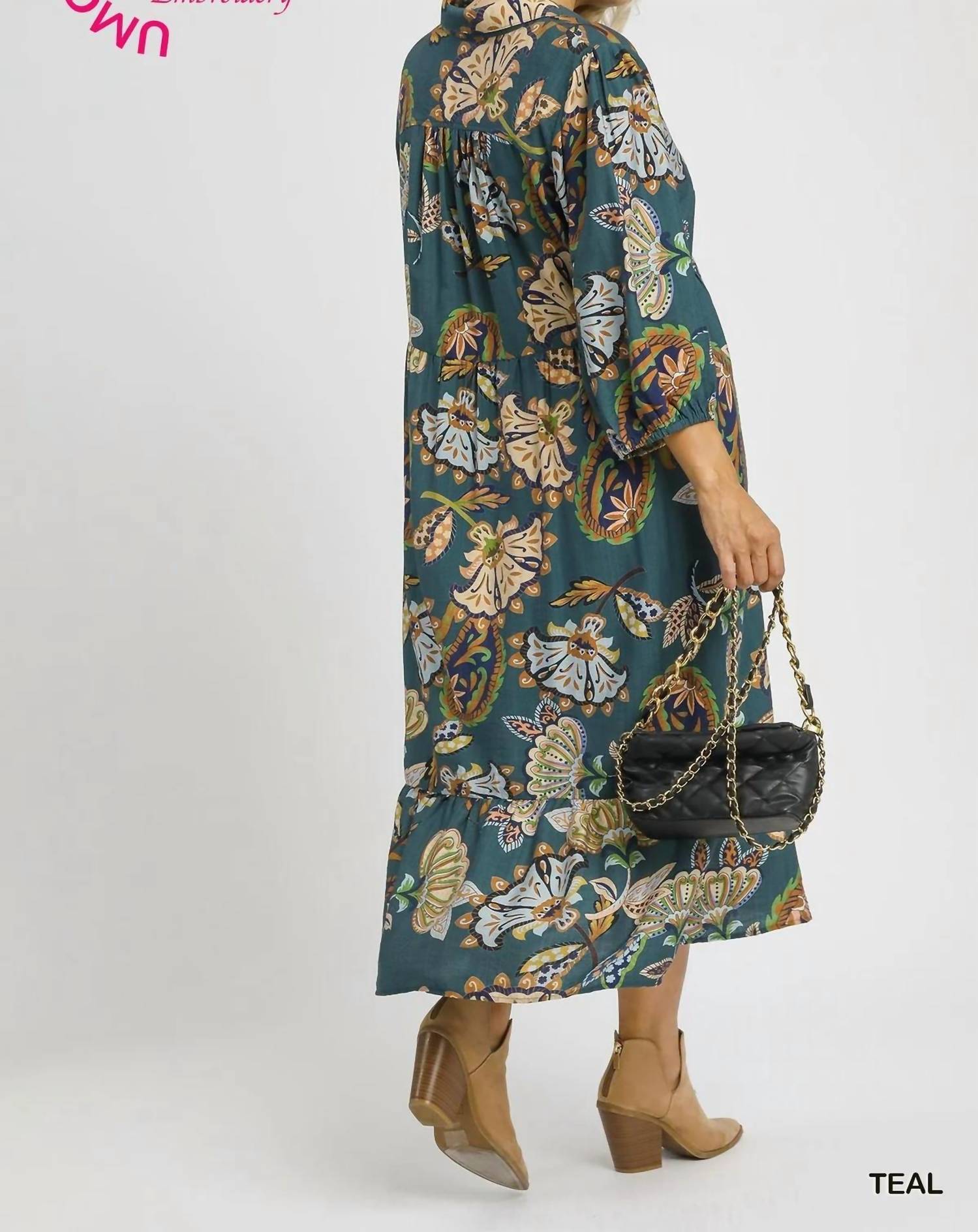 Umgee - Boho Paisley Tiered Midi Dress