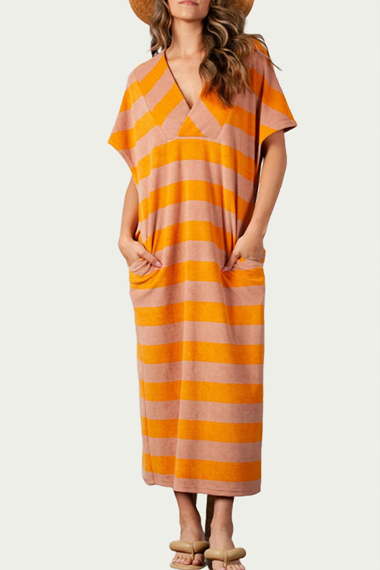 STRIPED COTTON-TERRY MAXI DRESS